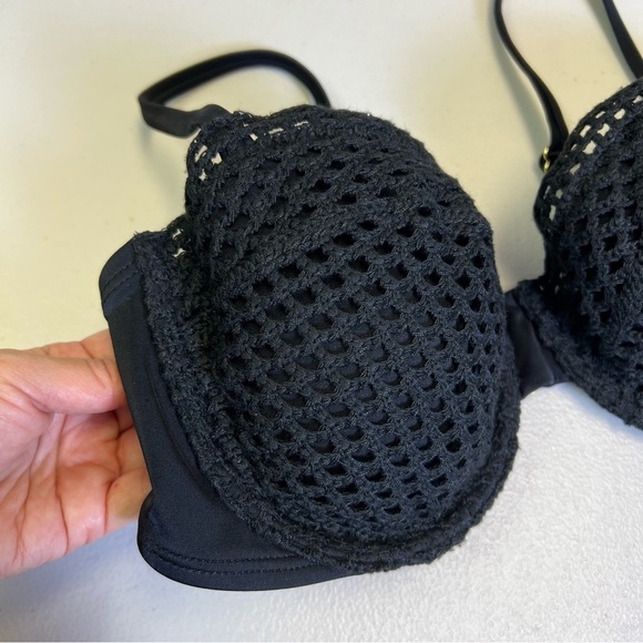 Shade & Shore Women’s Black Chochet Underwire Bikini Top Removable Pads Size 34D - Picture 4 of 9